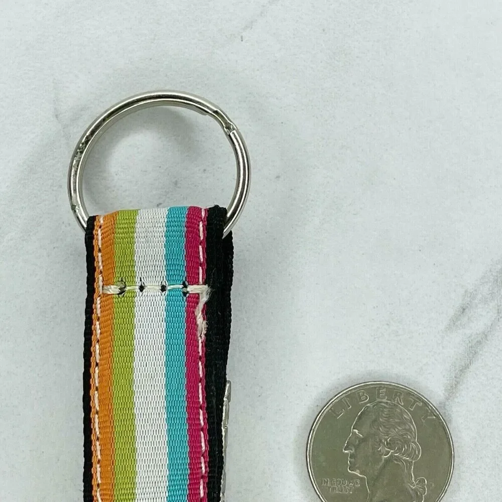 Rhinestone Buckle Striped Ribbon Keychain Keyring Key Fob